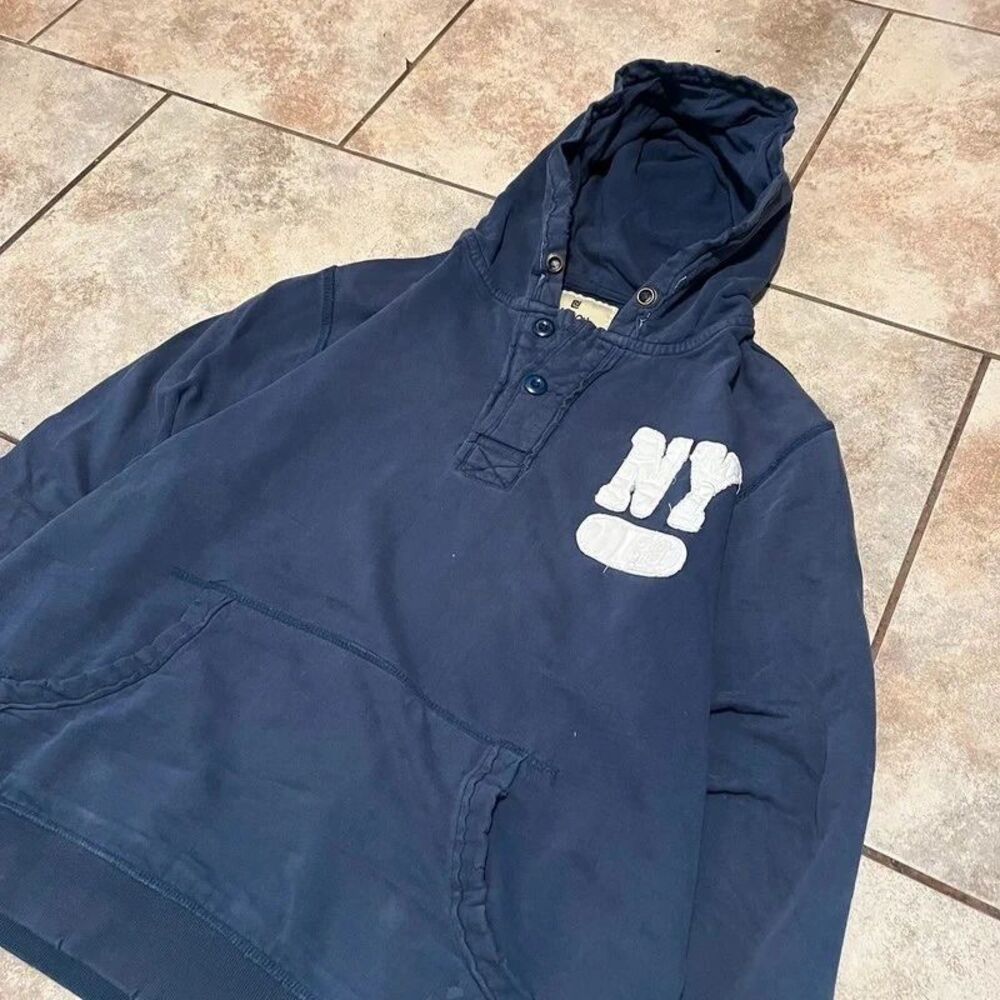 Carbon Individual Style NY Varsity Patch Button Henley Pullover Hoodie Mens XXL